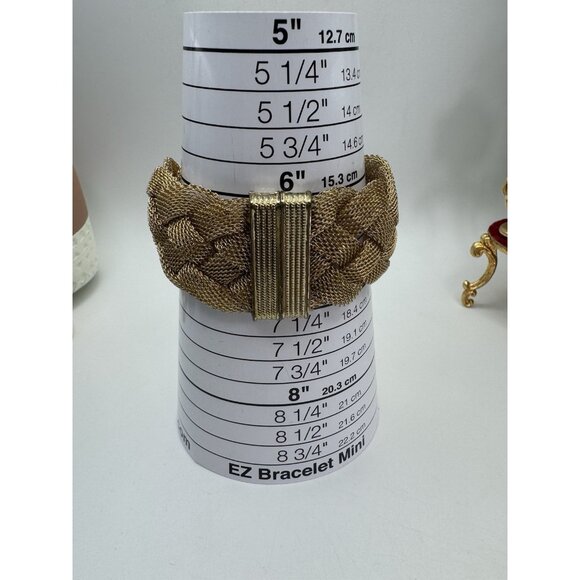 Nice Woven Gold Tone Wide Braided Bracelet w/Magnetic Clasp 7" - Picture 7 of 8